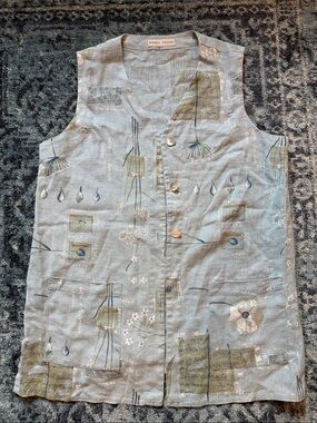 Light Blue Floral Linen Vest